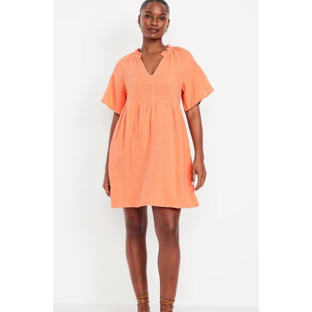 OLD NAVY Mini Dress M Orange Gauzy Short Sleeve Cotton‎ Summer Casual Effortless